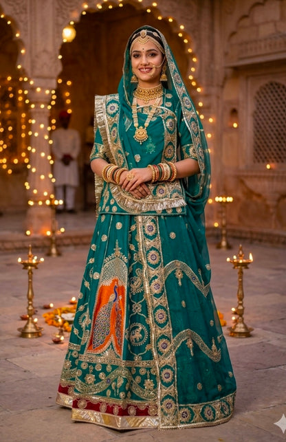 Rama Pure Georgette 08 Mtr Flair Jaru Multi Work Rajasthani Rajwadi Rajputi Lehenga Choli
