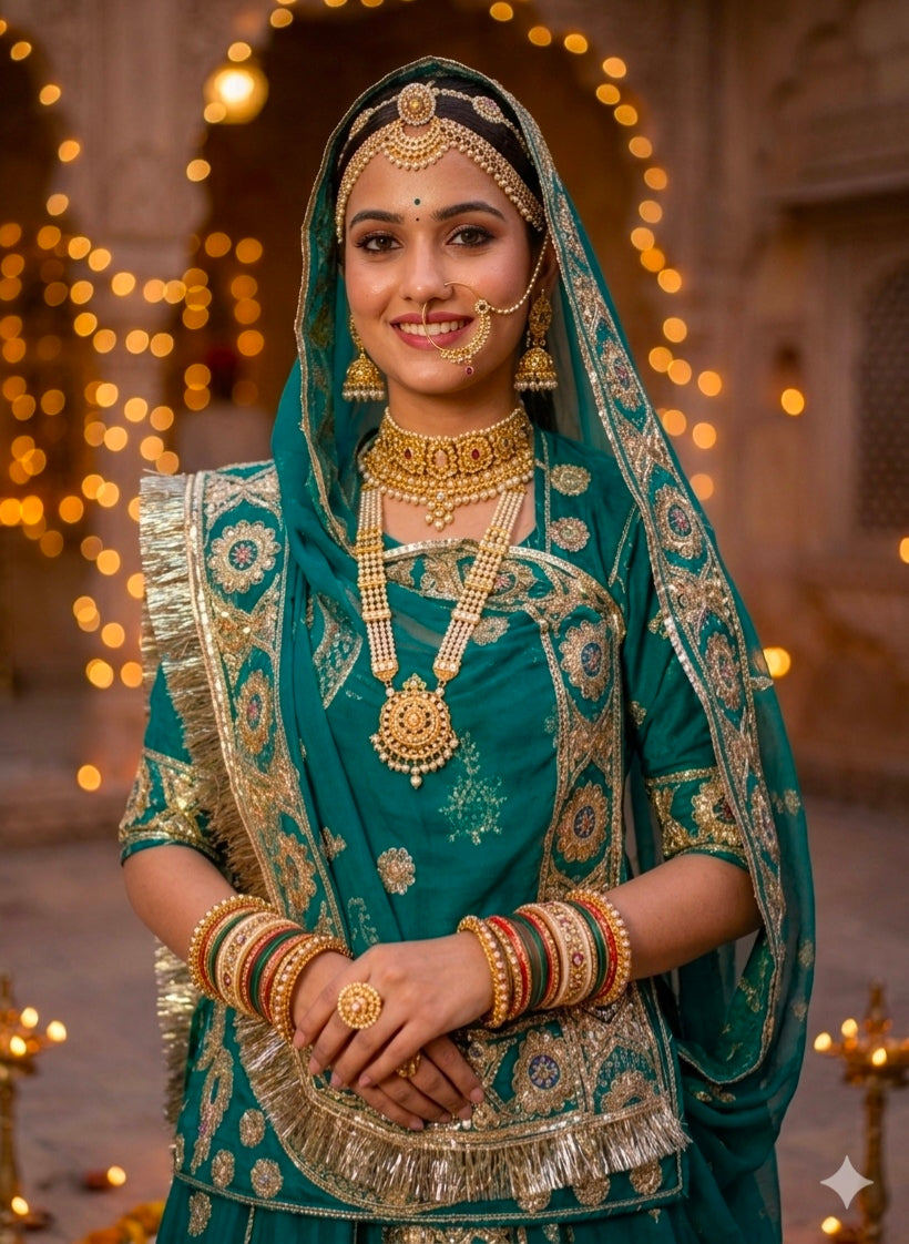 Rama Pure Georgette 08 Mtr Flair Jaru Multi Work Rajasthani Rajwadi Rajputi Lehenga Choli