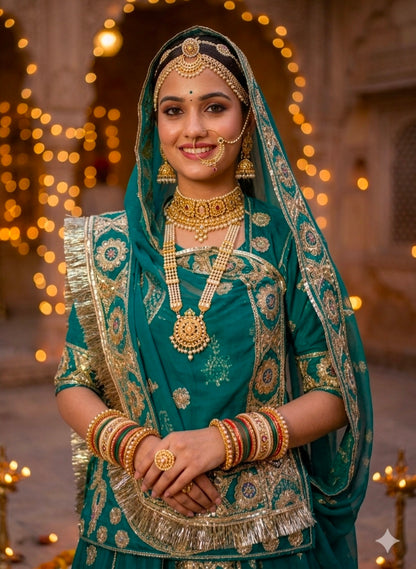 Rama Pure Georgette 08 Mtr Flair Jaru Multi Work Rajasthani Rajwadi Rajputi Lehenga Choli