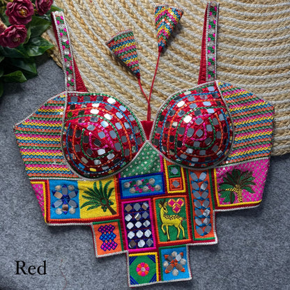 Red Pure Heavy Italian Silk Heavy Thread Real Mirror Corset Style Navratri Blouse