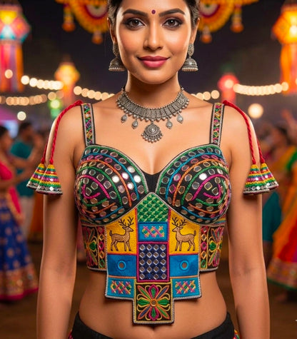 Black Pure Heavy Italian Silk Heavy Thread Real Mirror Corset Style Navratri Blouse