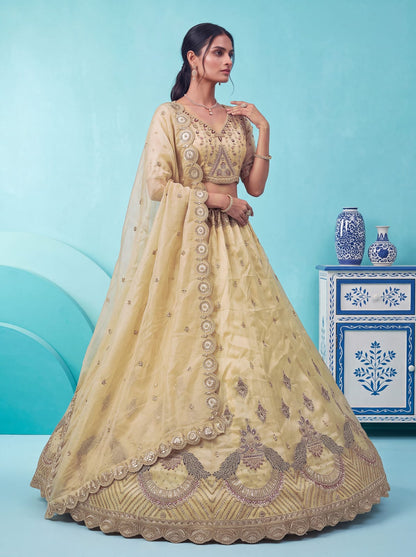 Off White Pure Chandnia Silk Handwork Motif Peacock Pattern Crystal Beads Multi Thread Dori &amp; Sequins Work Bridal Lehenga Choli