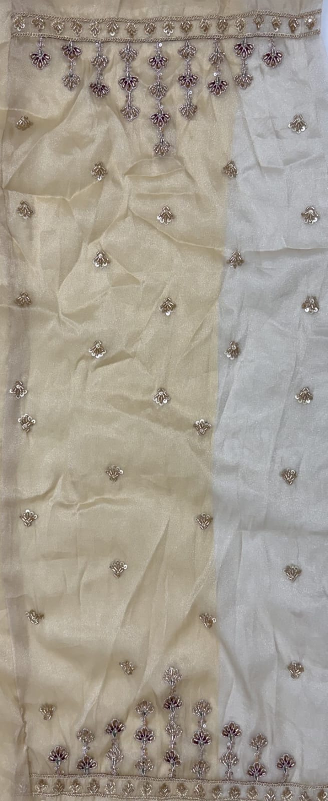 Off White Pure Chandnia Silk Handwork Motif Peacock Pattern Crystal Beads Multi Thread Dori &amp; Sequins Work Bridal Lehenga Choli