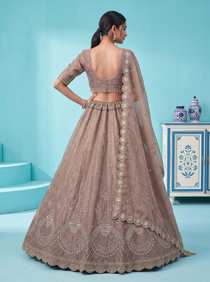 Cadet Pure Chandnia Silk Handwork Motif Peacock Pattern Crystal Beads Multi Thread Dori &amp; Sequins Work Bridal Lehenga Choli