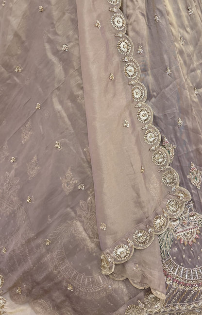 Cadet Pure Chandnia Silk Handwork Motif Peacock Pattern Crystal Beads Multi Thread Dori &amp; Sequins Work Bridal Lehenga Choli