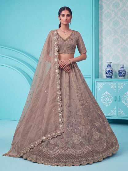 Cadet Pure Chandnia Silk Handwork Motif Peacock Pattern Crystal Beads Multi Thread Dori &amp; Sequins Work Bridal Lehenga Choli