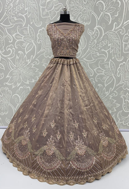 Cadet Pure Chandnia Silk Handwork Motif Peacock Pattern Crystal Beads Multi Thread Dori &amp; Sequins Work Bridal Lehenga Choli