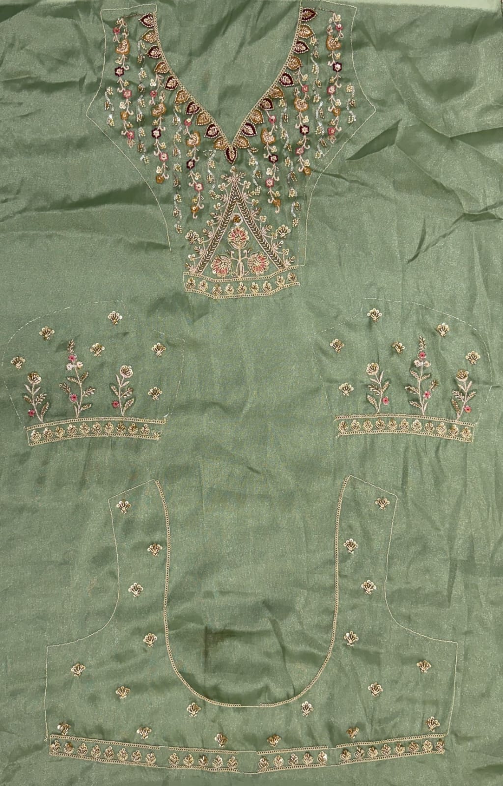 Pista Pure Chandnia Silk Handwork Motif Peacock Pattern Crystal Beads Multi Thread Dori &amp; Sequins Work Bridal Lehenga Choli
