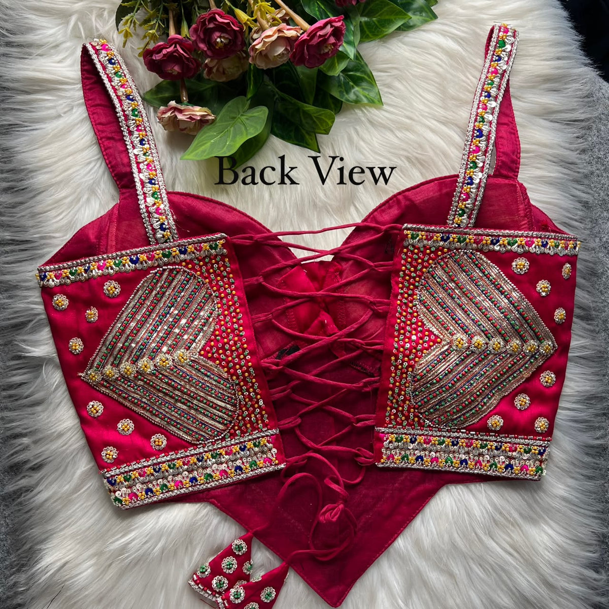 Maroon Pure Heavy Italian Silk Heavy Thread Real Mirror Corset Style Navratri Blouse