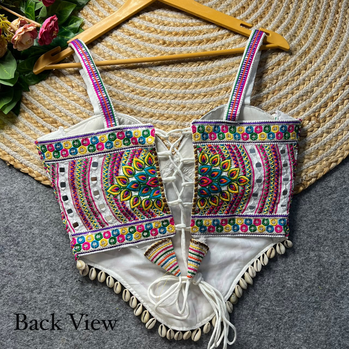 White Pure Heavy Italian Silk Heavy Thread Real Mirror Corset Style Navratri Blouse