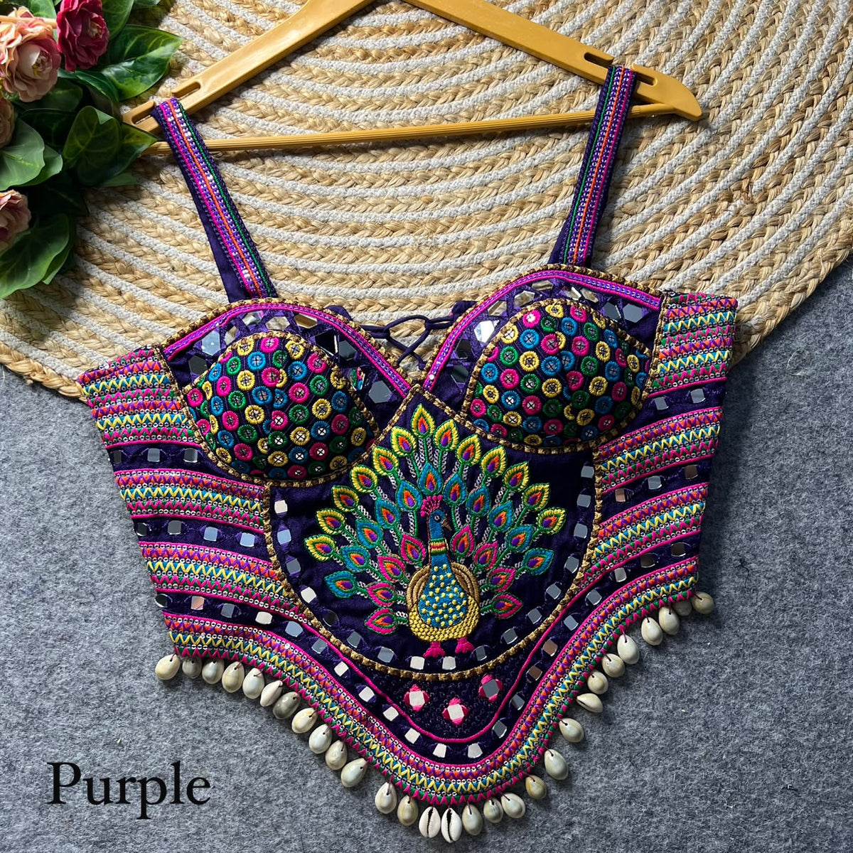Purple Pure Heavy Italian Silk Heavy Thread Real Mirror Corset Style Navratri Blouse