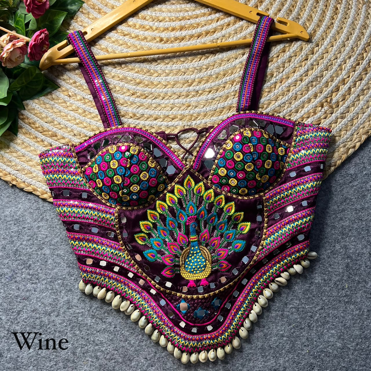 Wine Pure Heavy Italian Silk Heavy Thread Real Mirror Corset Style Navratri Blouse