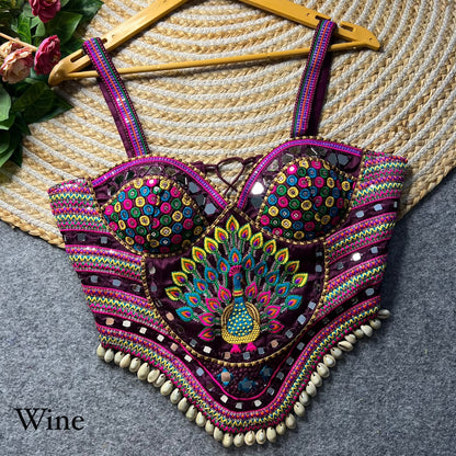 Wine Pure Heavy Italian Silk Heavy Thread Real Mirror Corset Style Navratri Blouse