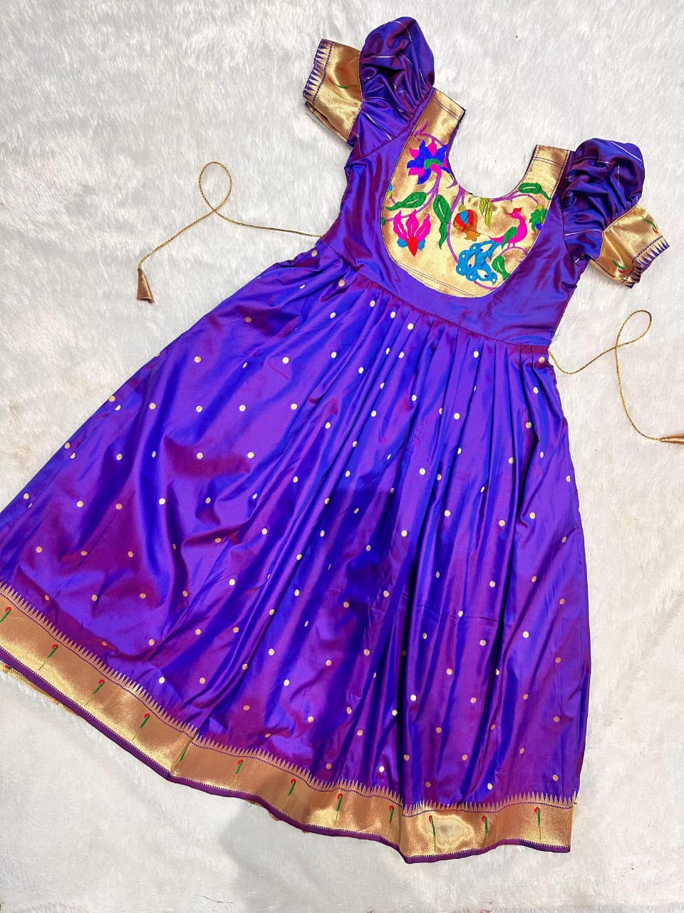 Blue Pure Heavy Lichi Silk Body Zari Weaving Work  Kid&