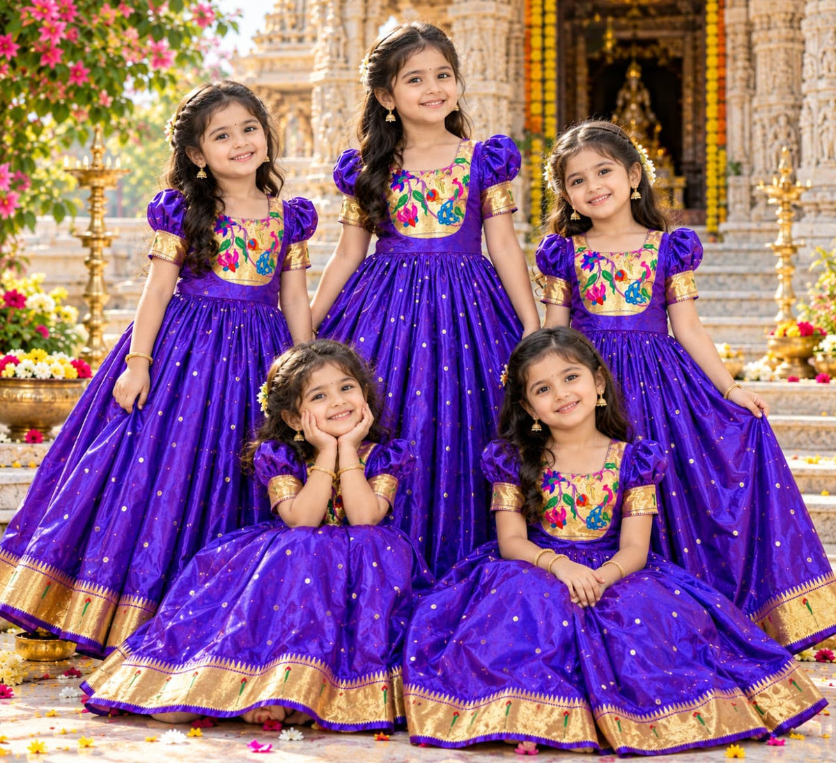 Blue Pure Heavy Lichi Silk Body Zari Weaving Work  Kid&