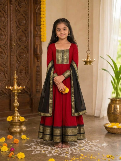 Red Pure Heavy Cotton Blend Elegant Anarkali Gown