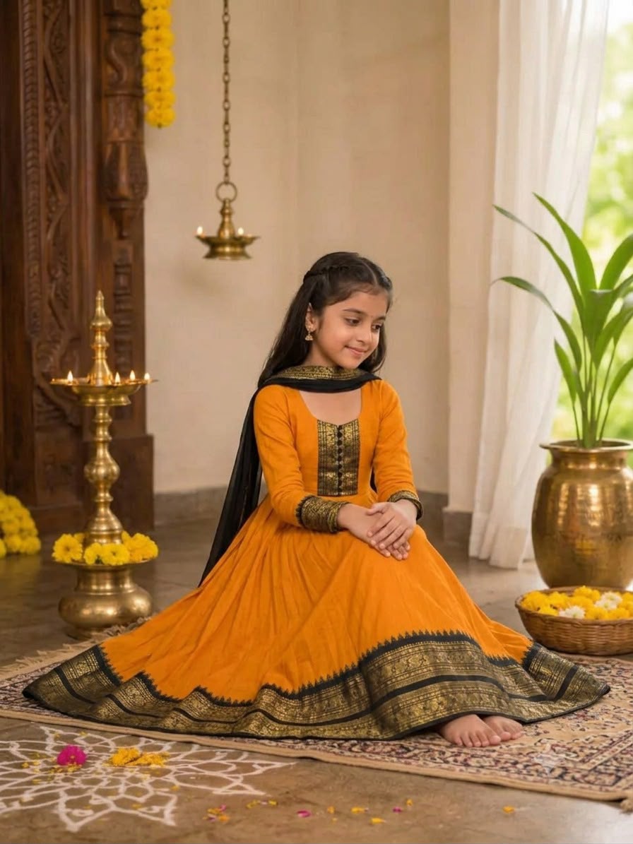 Mustard Pure Heavy Cotton Blend Elegant Anarkali Gown