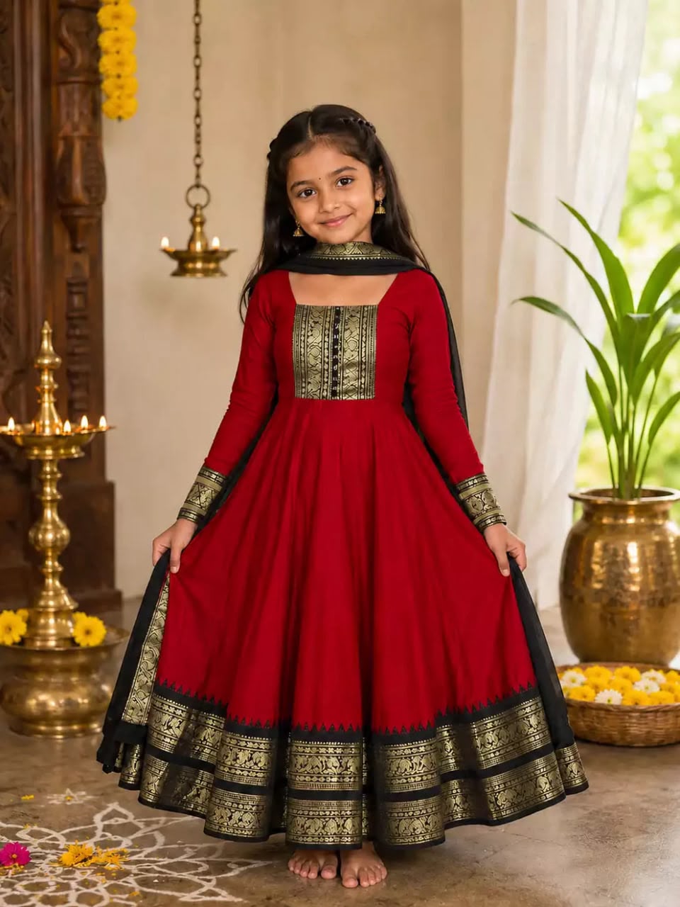 Red Pure Heavy Cotton Blend Elegant Anarkali Gown