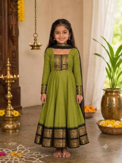 Green Pure Heavy Cotton Blend Elegant Anarkali Gown