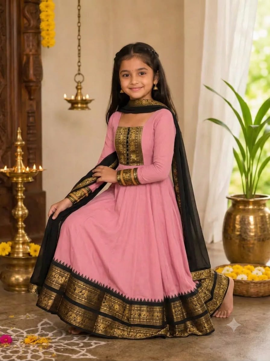 Baby Pink Pure Heavy Cotton Blend Elegant Anarkali Gown