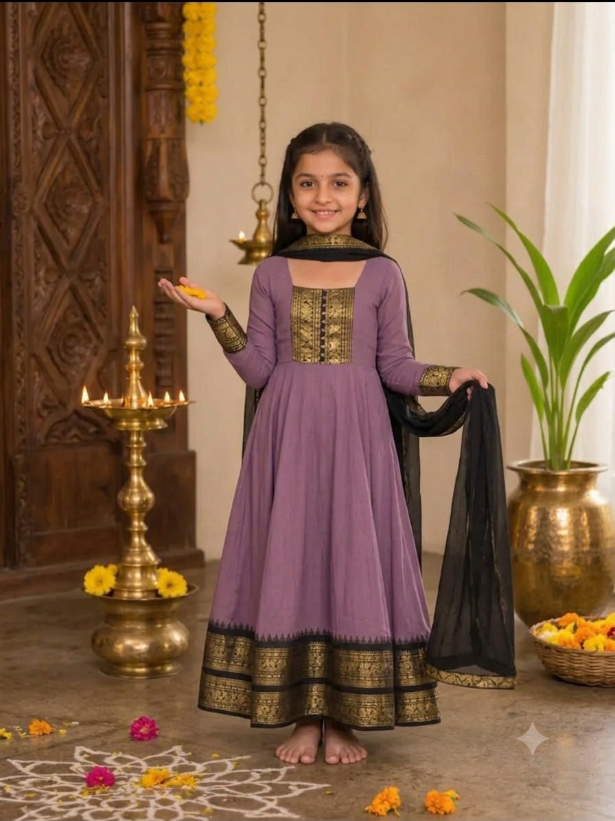 Purple Pure Heavy Cotton Blend Elegant Anarkali Gown
