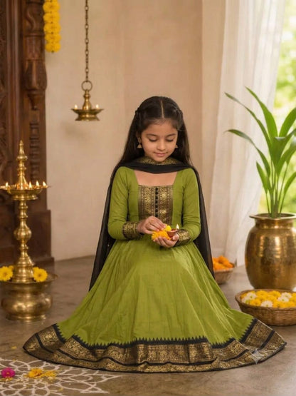 Green Pure Heavy Cotton Blend Elegant Anarkali Gown