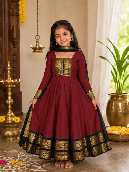 Maroon Pure Heavy Cotton Blend Elegant Anarkali Gown