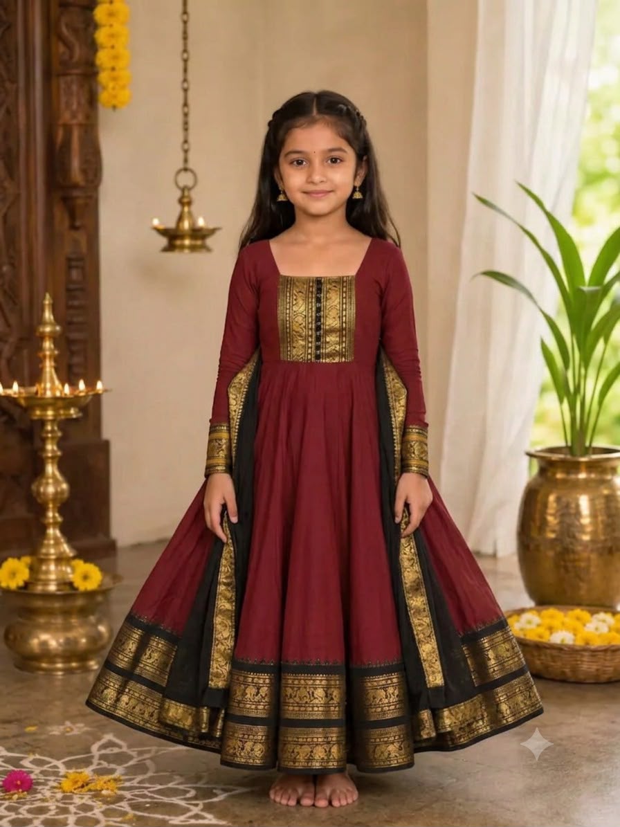 Maroon Pure Heavy Cotton Blend Elegant Anarkali Gown