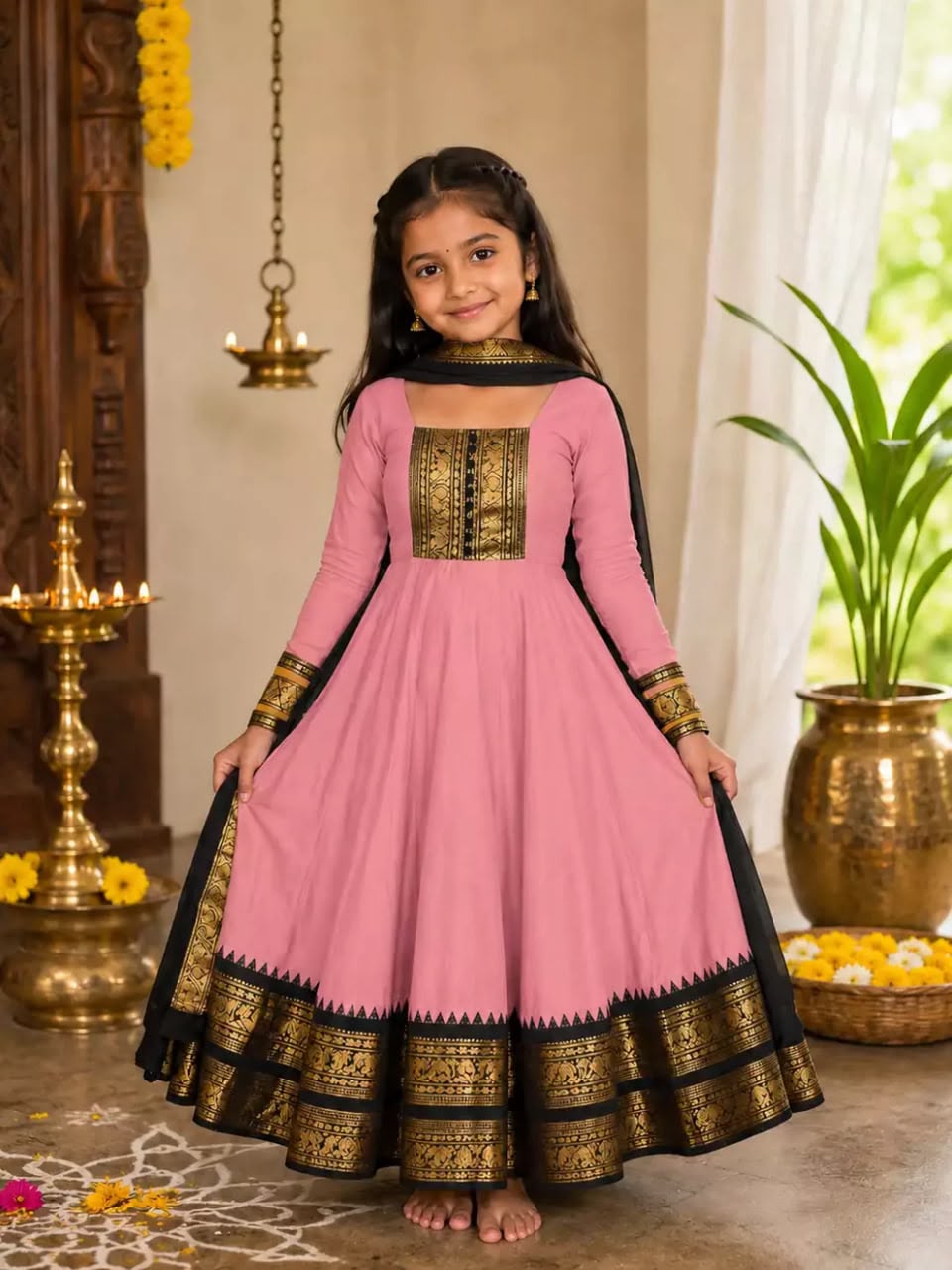 Baby Pink Pure Heavy Cotton Blend Elegant Anarkali Gown