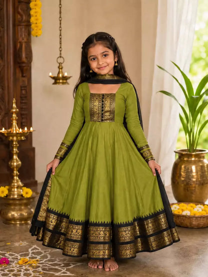Green Pure Heavy Cotton Blend Elegant Anarkali Gown