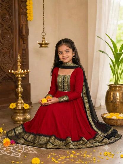 Red Pure Heavy Cotton Blend Elegant Anarkali Gown