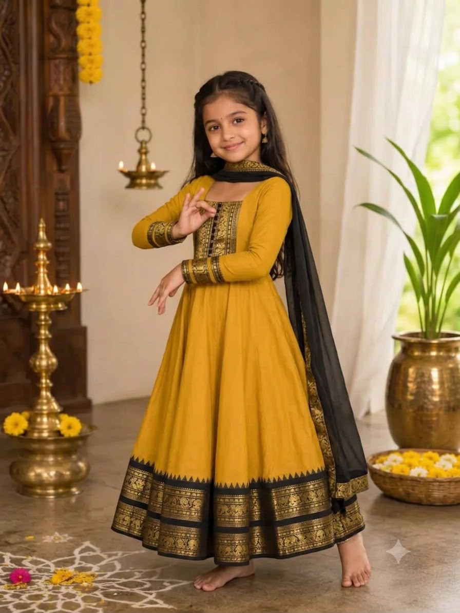 Yellow Pure Heavy Cotton Blend Elegant Anarkali Gown