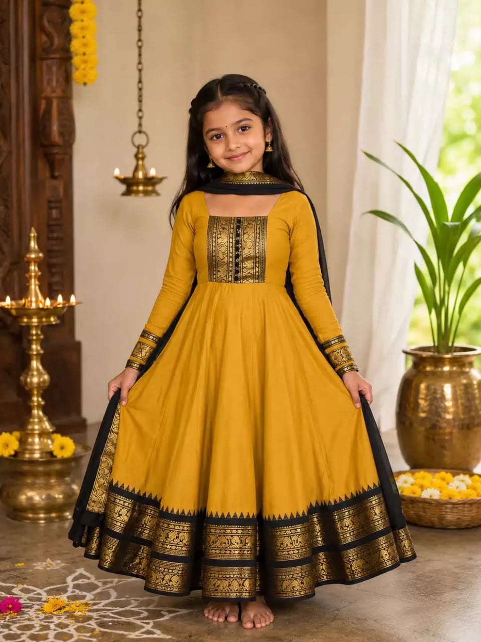 Yellow Pure Heavy Cotton Blend Elegant Anarkali Gown