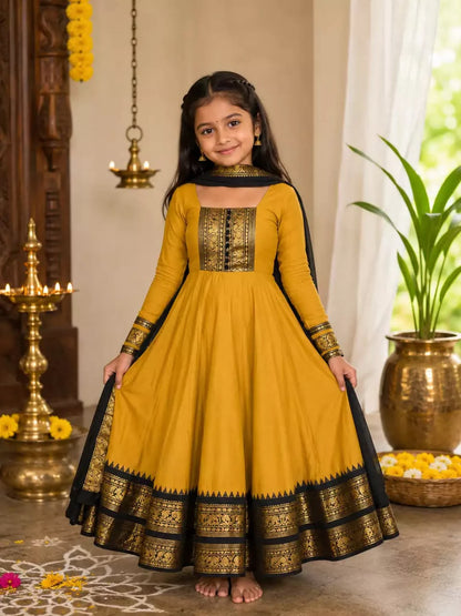 Yellow Pure Heavy Cotton Blend Elegant Anarkali Gown