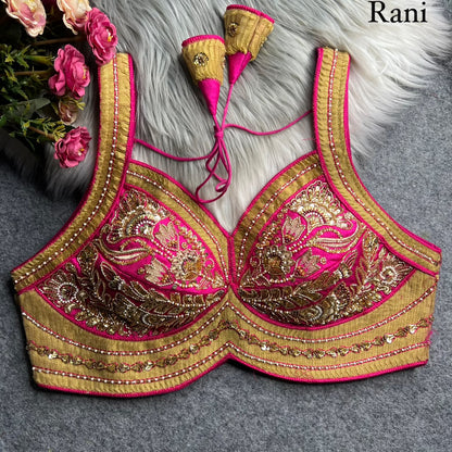 Rani Pure Heavy Italian Silk Heavy Thread Real Mirror Corset Style Navratri Blouse