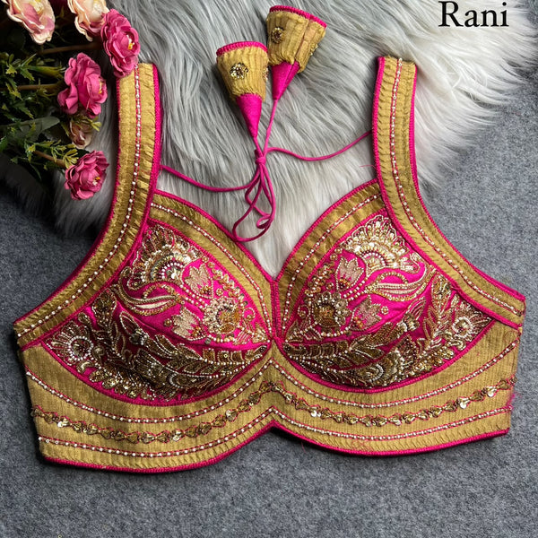 Rani Pure Heavy Italian Silk Heavy Thread Real Mirror Corset Style Navratri Blouse
