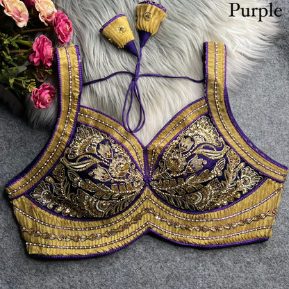 Purple Pure Heavy Italian Silk Heavy Thread Real Mirror Corset Style Navratri Blouse