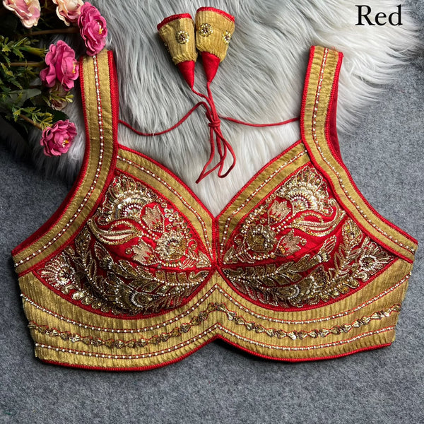 Red Pure Heavy Italian Silk Heavy Thread Real Mirror Corset Style Navratri Blouse