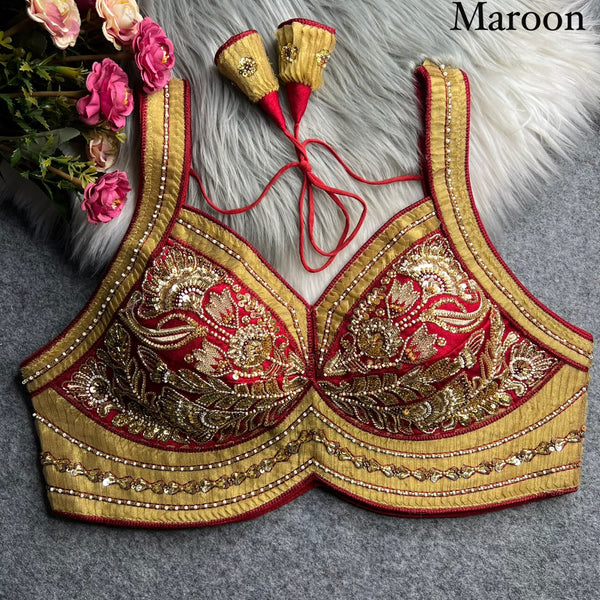 Maroon Pure Heavy Italian Silk Heavy Thread Real Mirror Corset Style Navratri Blouse