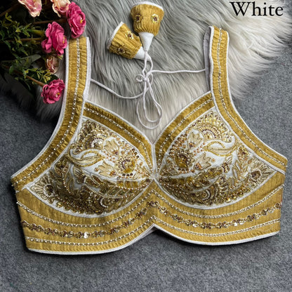 White Pure Heavy Italian Silk Heavy Thread Real Mirror Corset Style Navratri Blouse
