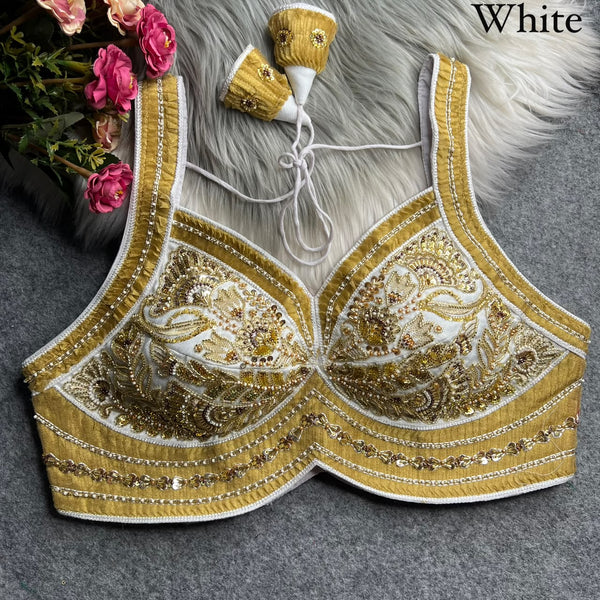 White Pure Heavy Italian Silk Heavy Thread Real Mirror Corset Style Navratri Blouse