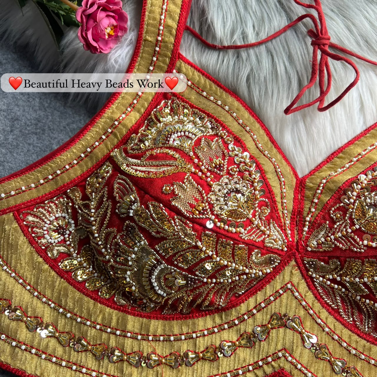 Red Pure Heavy Italian Silk Heavy Thread Real Mirror Corset Style Navratri Blouse