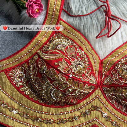 Red Pure Heavy Italian Silk Heavy Thread Real Mirror Corset Style Navratri Blouse