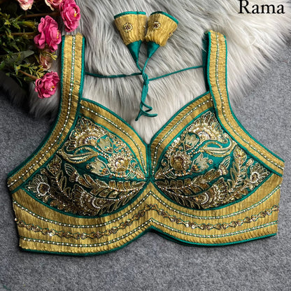 Rama Pure Heavy Italian Silk Heavy Thread Real Mirror Corset Style Navratri Blouse