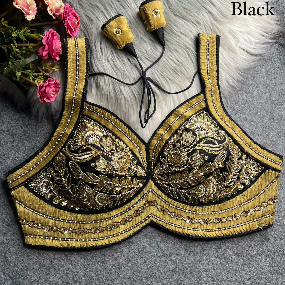 Black Pure Heavy Italian Silk Heavy Thread Real Mirror Corset Style Navratri Blouse