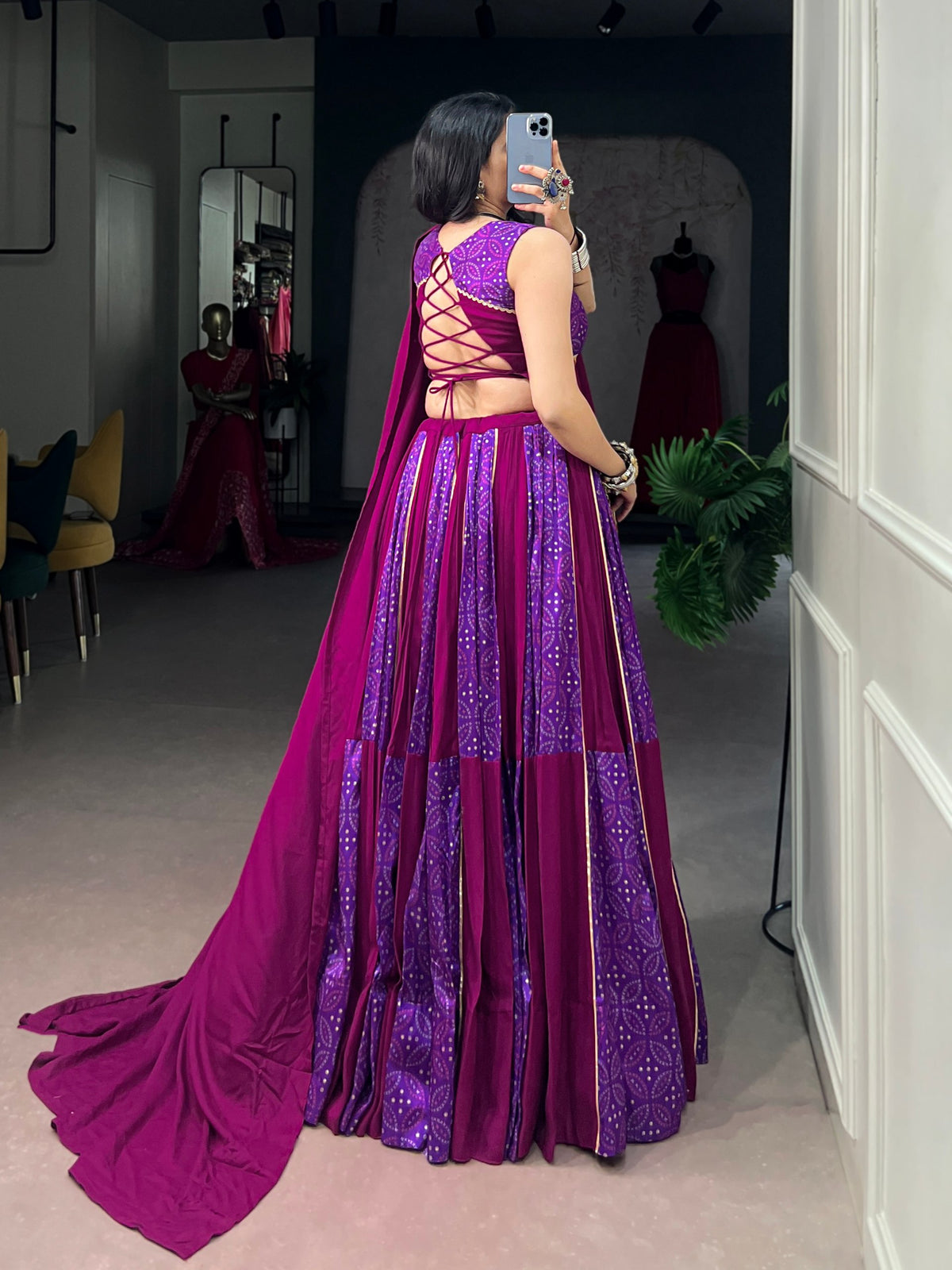 Multi Pure Rayon Tasar Silk With Mirror Work Chaniya Choli