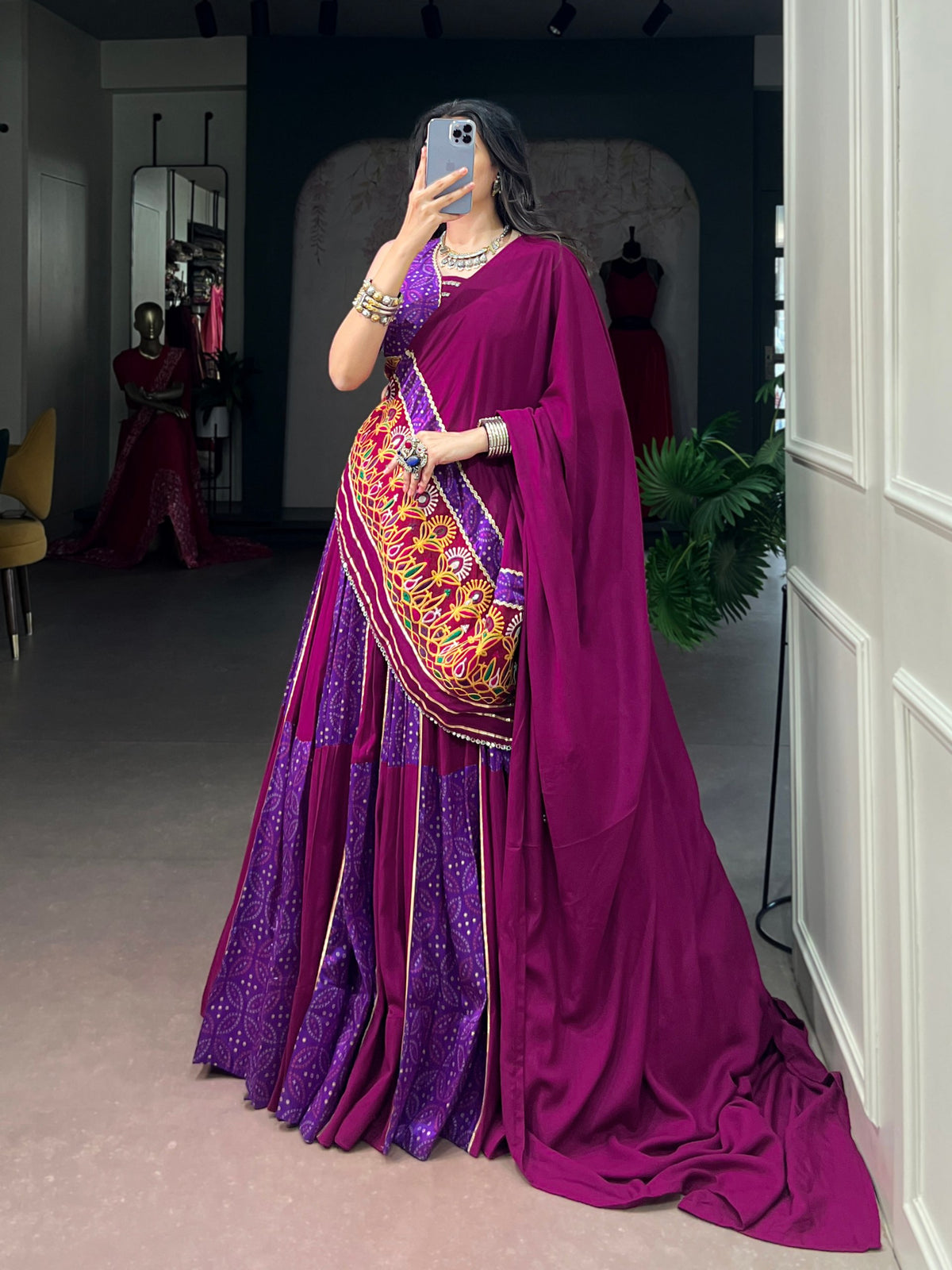 Multi Pure Rayon Tasar Silk With Mirror Work Chaniya Choli