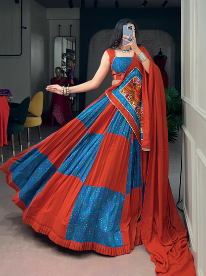 Multi Pure Rayon Tasar Silk With Mirror Work Chaniya Choli