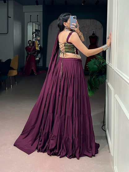 Wine Pure Reyon Cotton Bandhej Print Navratri Lehenga Choli