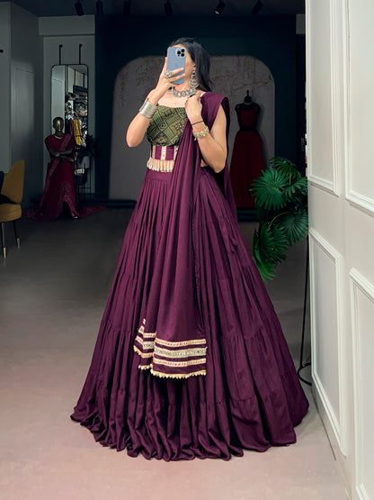 Wine Pure Reyon Cotton Bandhej Print Navratri Lehenga Choli